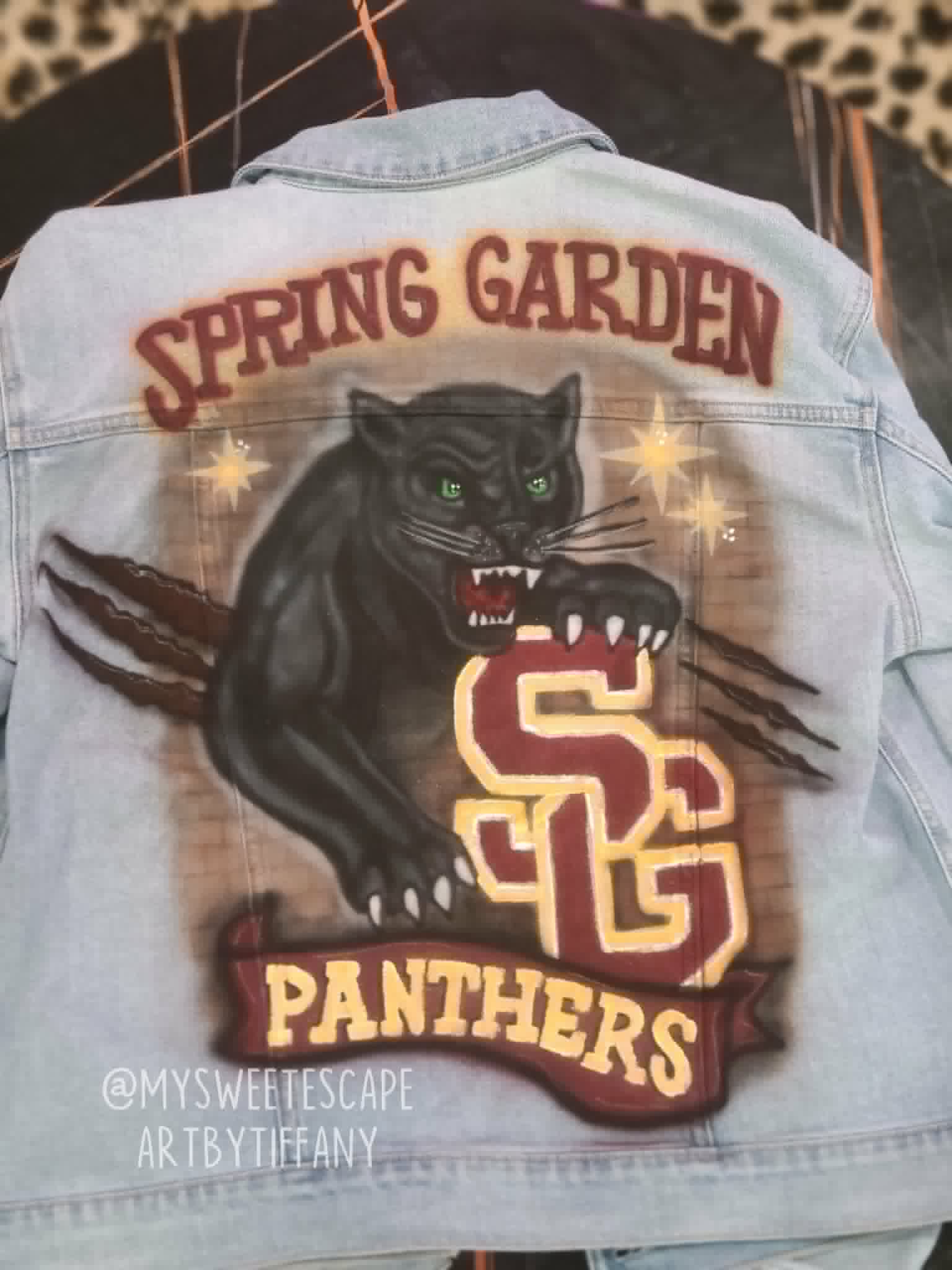 Hand-painted denim jacket with Spring Garden Panthers design
